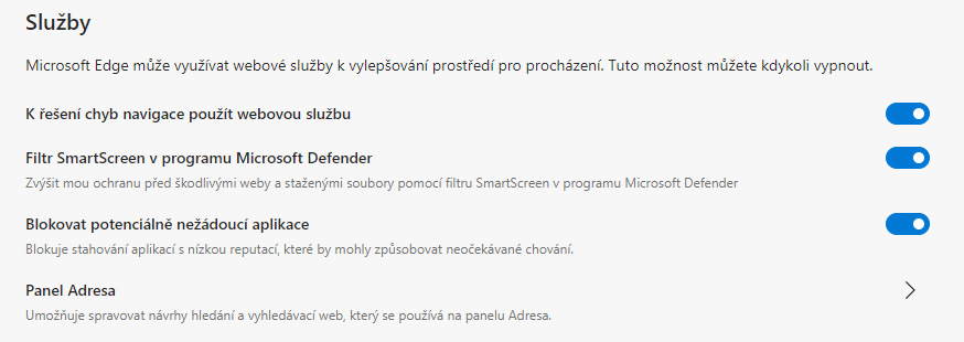 Další služby a zabezpečení